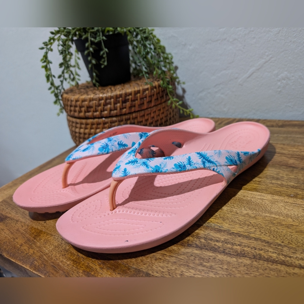Crocs Kadee II Womens US 11 Slip On Flip Flop Thong Sandals Shoes Tropical‎ Pink